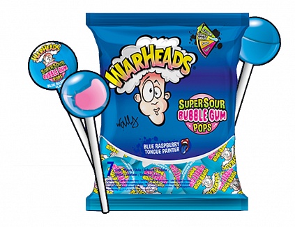 Warheads Super Sour Bubble Gum Pops Blue Raspberry 105g