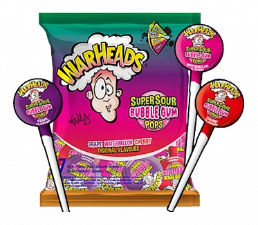 Warheads Super Sour Bubble Gum Pops Assorted Flavours 105g