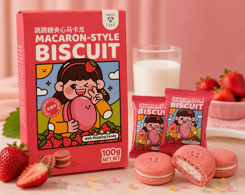 Tokimeki Macaron-Style Cookie Strawberry 100g